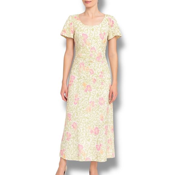 Vintage 90s Lennie New York Floral Gown Brocade Dress Bow Detail Column Maxi - Picture 12 of 12